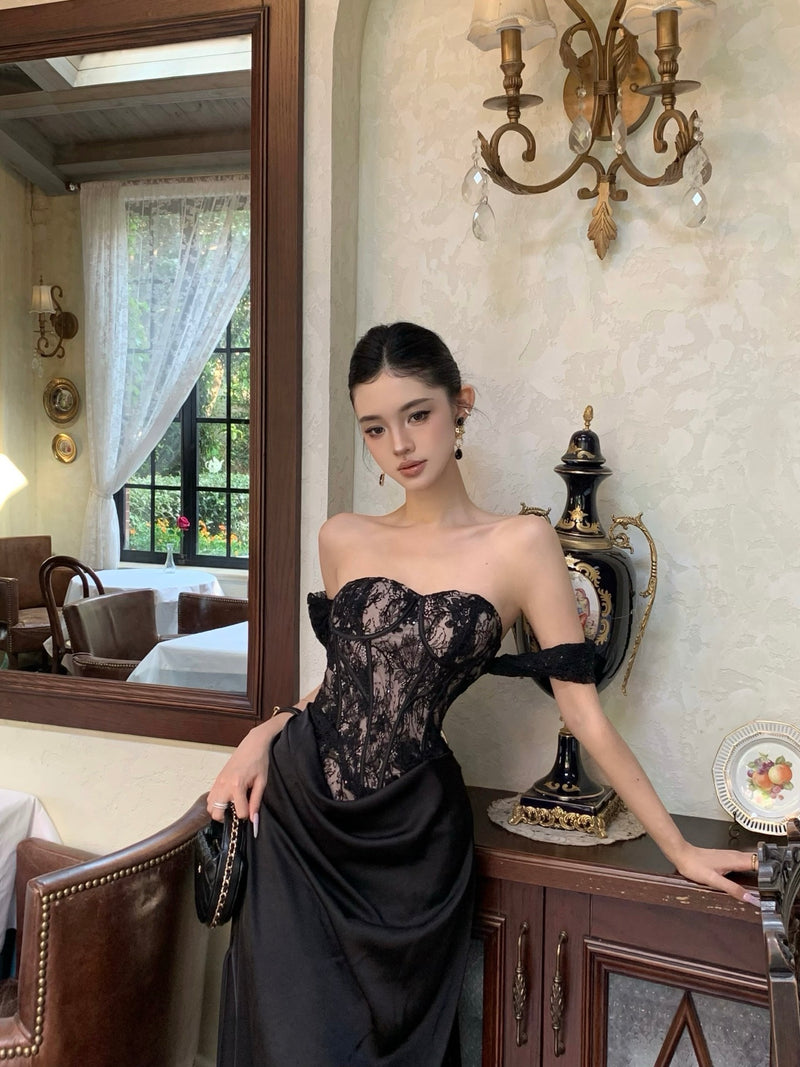 CROWCREW Obsidian Fishbone Strapless Dress