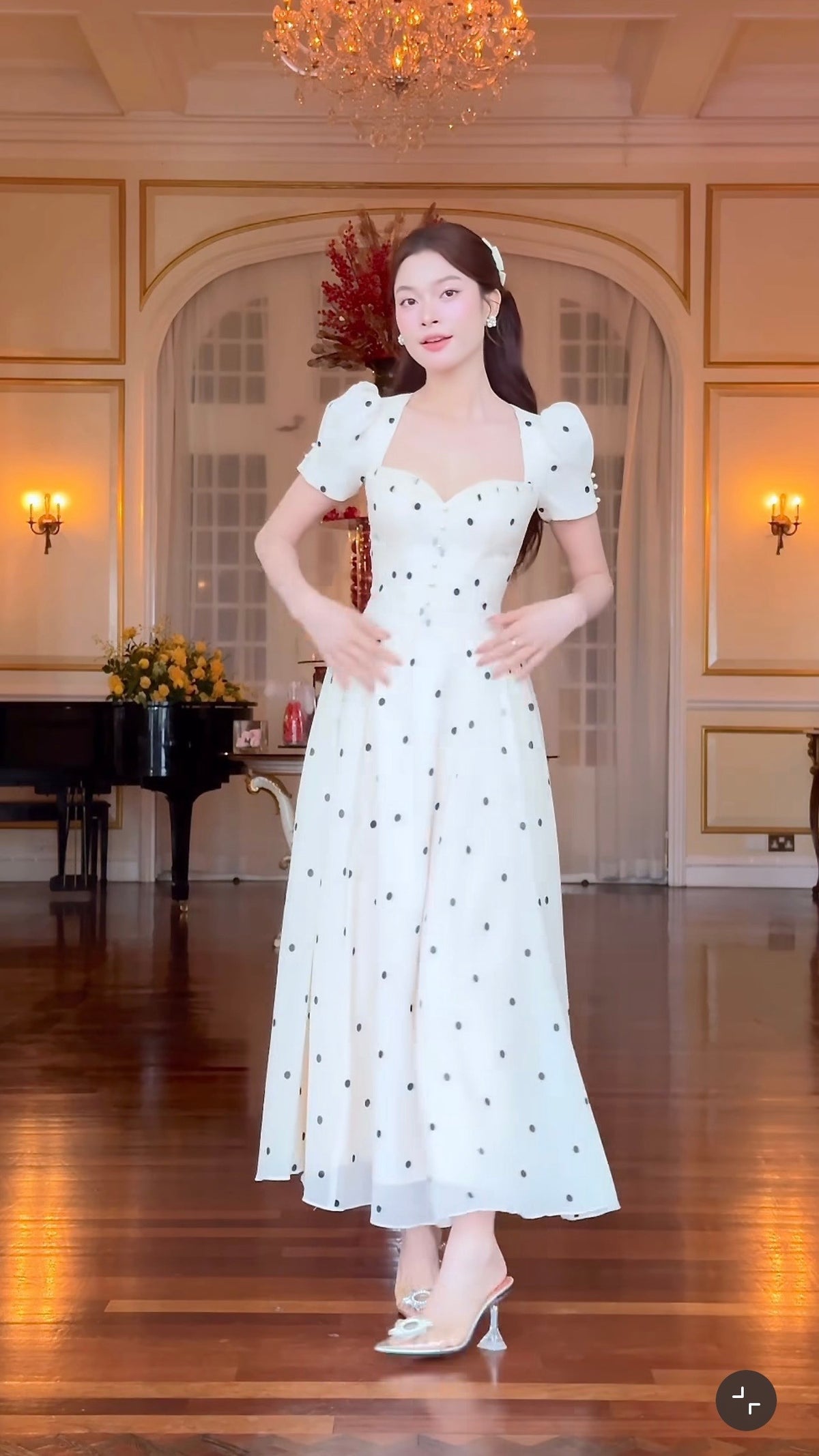 SoVintage Claudi Polka Dot French Square-Neck Dress