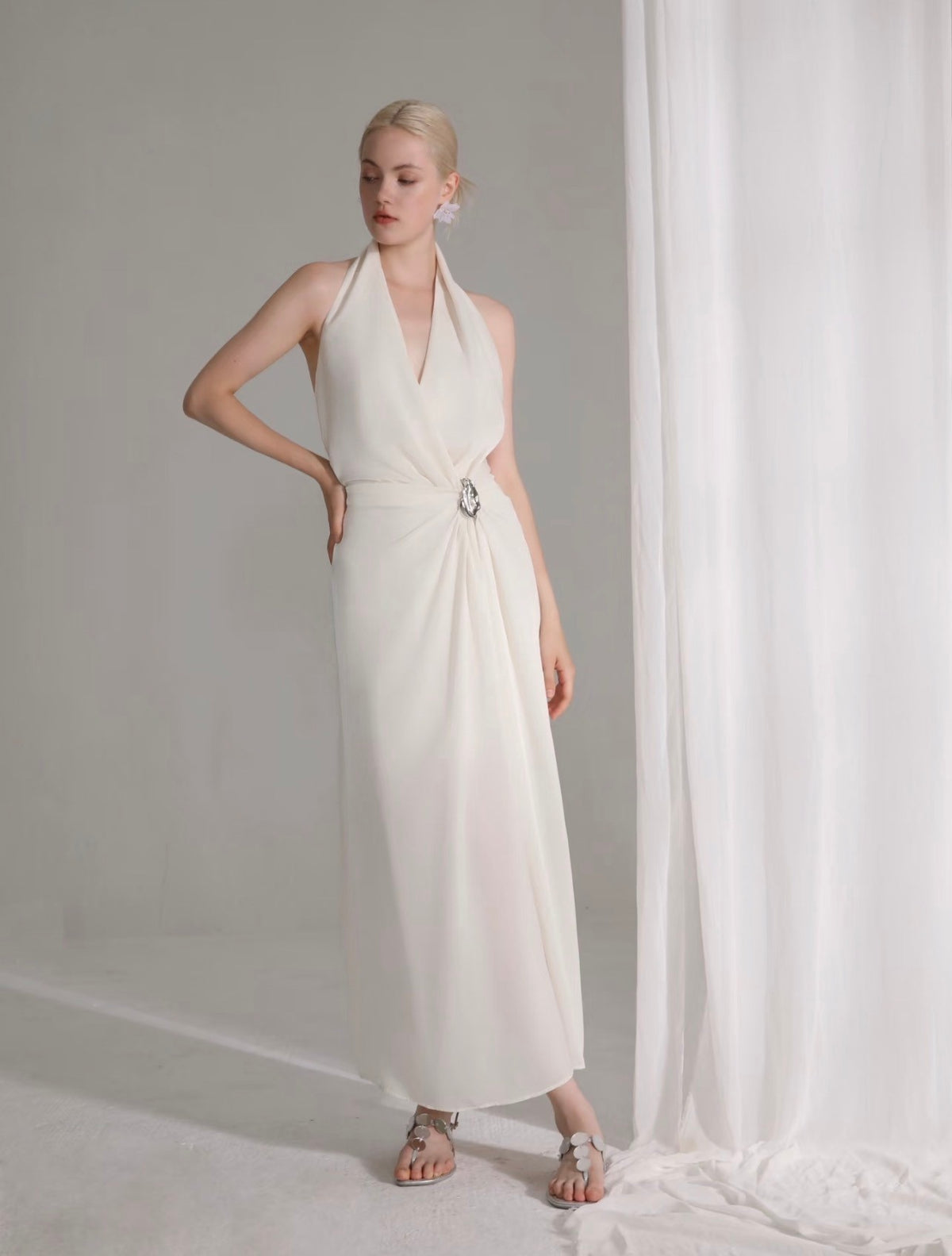 BY TRIOTRIO White Halter Open-Back Dress