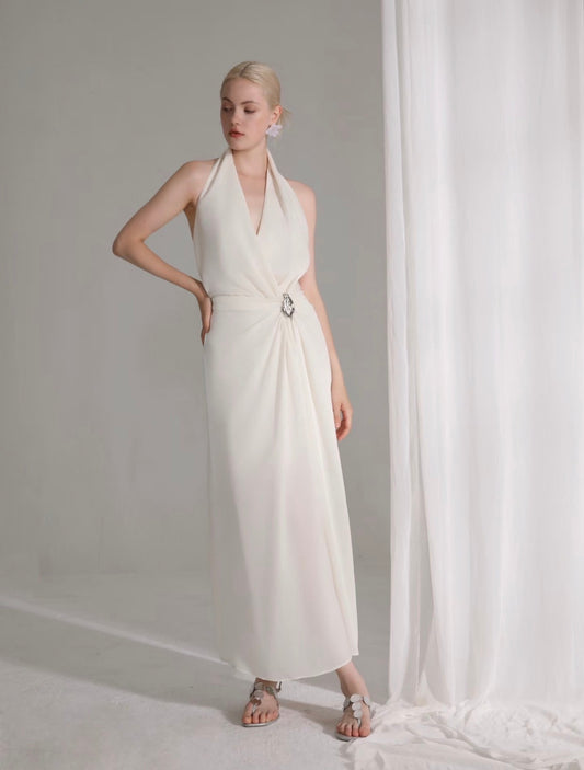 BY TRIOTRIO White Halter Open-Back Dress