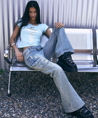 NOTKNOWING Line-Cut Cargo Flared Jeans (VINTAGE BLUE)