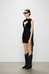 Artel Retro Sheer Black Ribbon V-Neck Fitted Dress