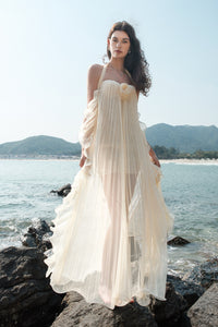 Sheer Luck Thessa Beige Apricot Mesh Halter Tube Dress