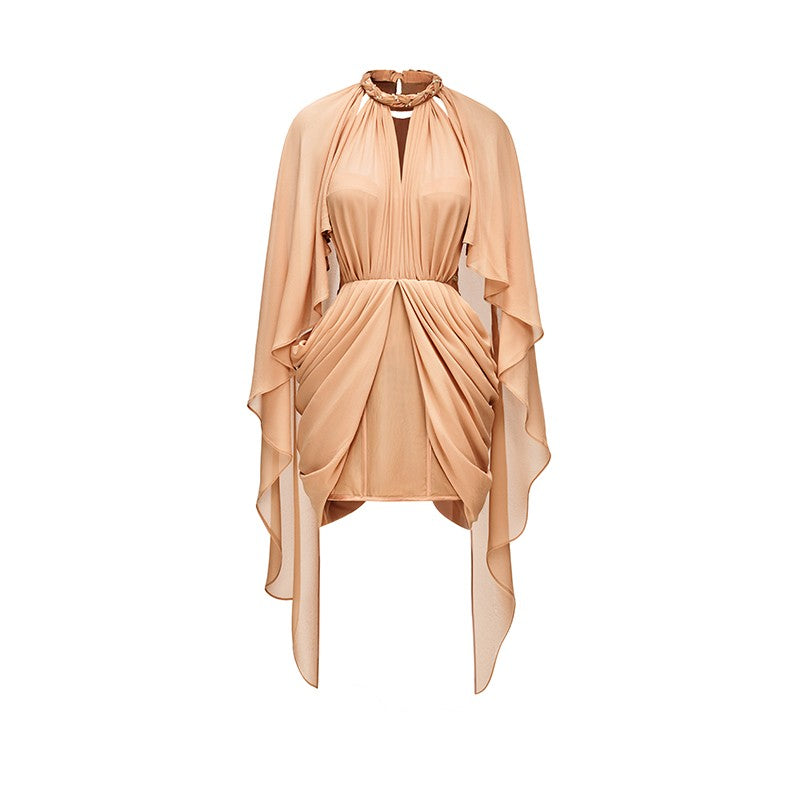 Sheer Luck Amara挂脖披肩鱼骨裙复古飘逸连衣裙（杏棕）