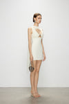 Artel Retro Sheer White Ribbon V-Neck Fitted Dress