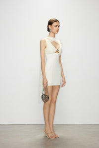 Artel Retro Sheer White Ribbon V-Neck Fitted Dress