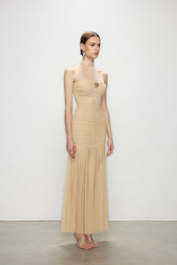Artel Retro Halter Beige Mesh Midi Dress