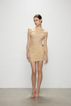 Artel Retro Sheer Nude Off-shoulder Mini  Dress