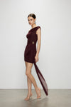 Artel Retro Sheer Deep Red Off-shoulder Mini  Dress