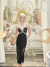 KINGWEN Black Chain Gemstone Halter Dress