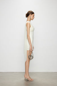 Artel Retro Sheer White Ribbon V-Neck Fitted Dress