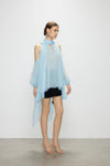 Artel Retro Light  Blue Off-Shoulder Ribbon Top