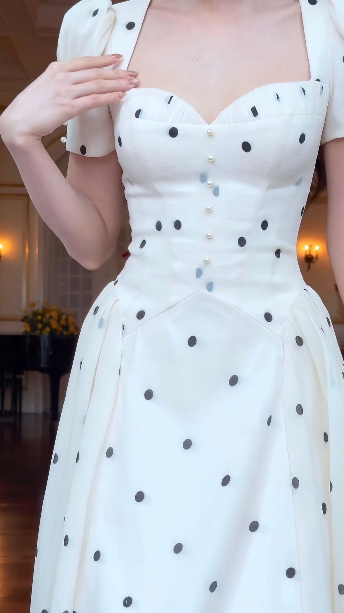 SoVintage Claudi Polka Dot French Square-Neck Dress