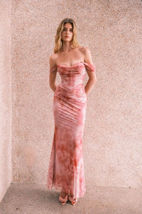 Sheer Luck Ariel一字肩褶皱包臀连衣裙（粉复古鸢尾）