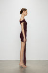 Artel Retro Sheer Deep Red Off-shoulder Mini  Dress