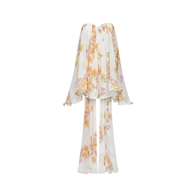 Sheer Luck Thiri雪纺抹胸飘蓬蓬荷叶边连衣裙（雏菊印花）