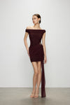 Artel Retro Sheer Deep Red Off-shoulder Mini  Dress