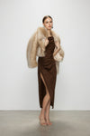 Artel Retro Brown Off-Shoulder Long Split  Midi Dress