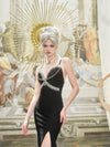 KINGWEN Black Chain Gemstone Halter Dress