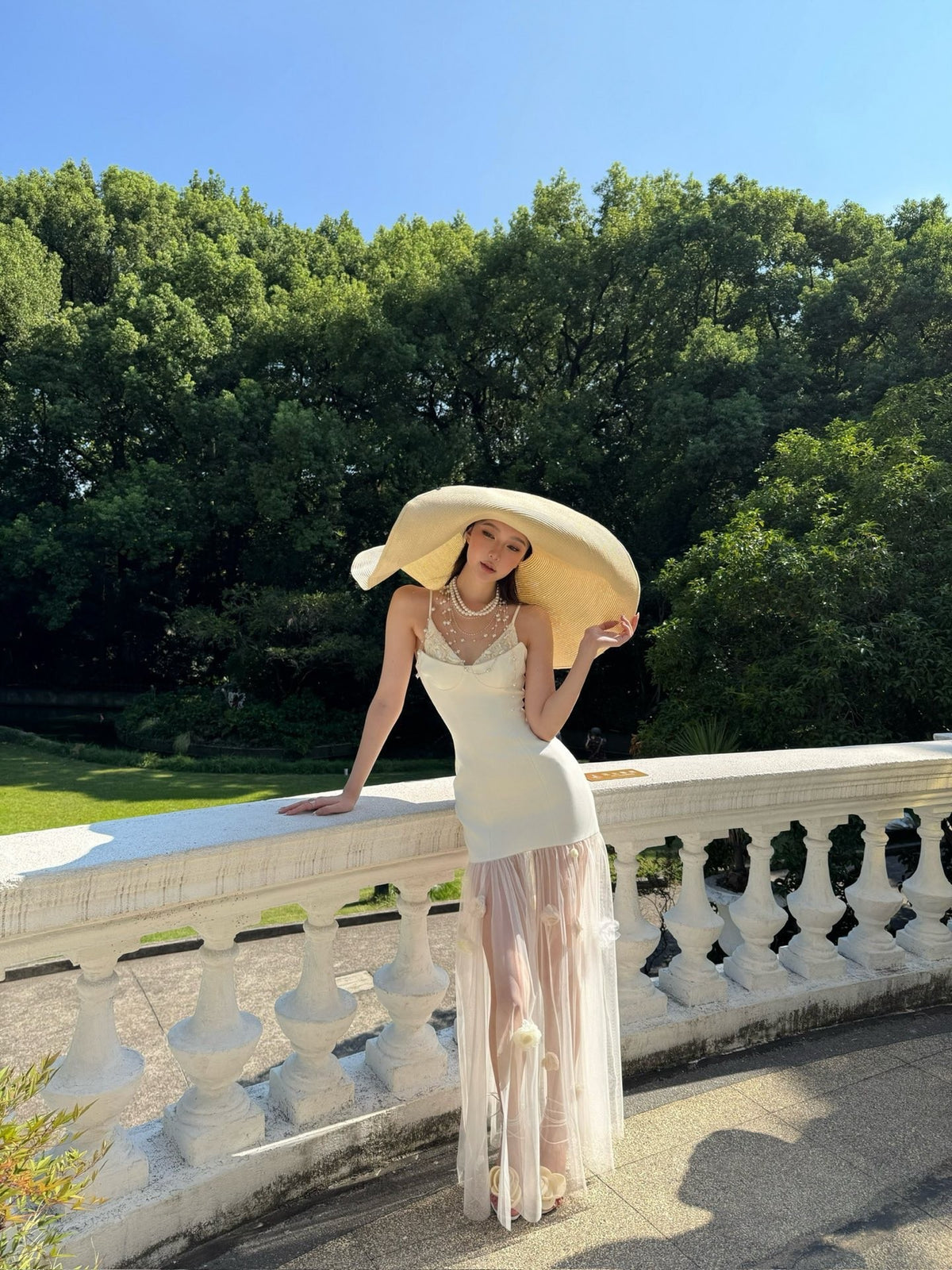 Fa Sogno White Camellia Shadow Formal Tulle Slip Maxi Dress product image 4