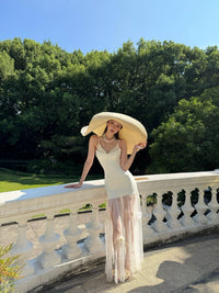 Fa Sogno White Camellia Shadow Formal Tulle Slip Maxi Dress product image 4