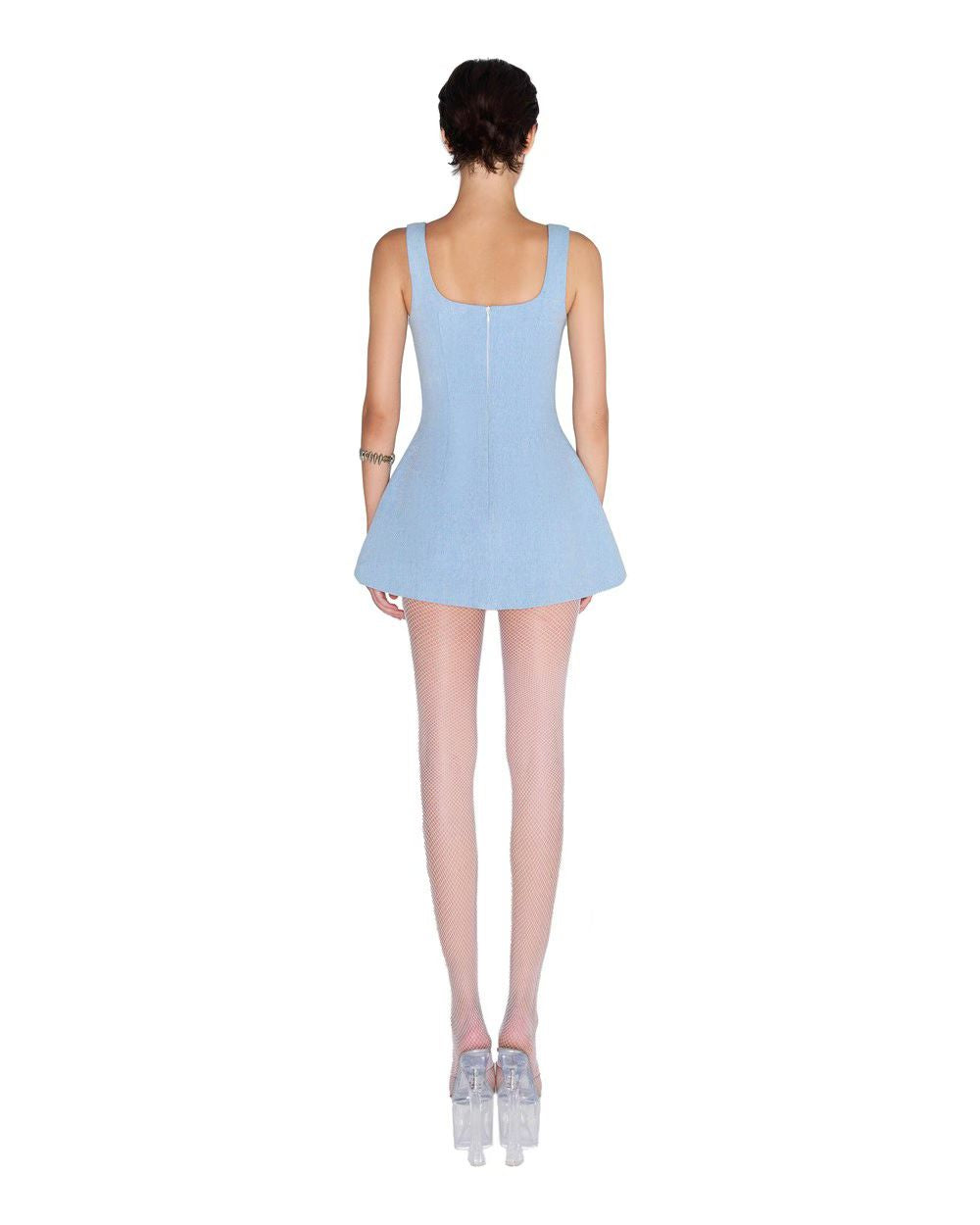 LSOUL Blue Denim Strappy Waist-Cinching Dress