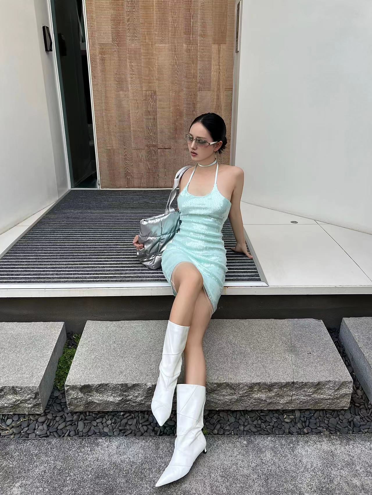 Mint Green Sequined Slip Slim Mini Dress K Mint Green Sequined Slip Slim Mini Dress K