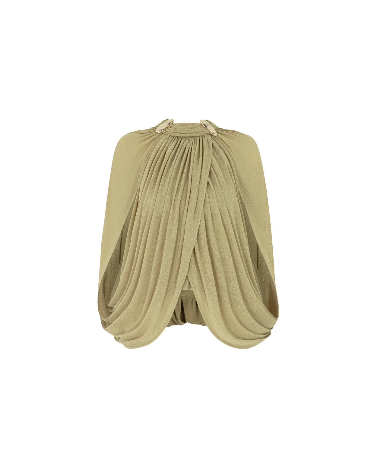 MOLLYNISTA Ruched Cape Knit Top (Pomelo Olive)
