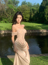 CROWCREW Gilded Double-Layer Fishbone Pleated Dress