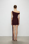 Artel Retro Sheer Deep Red Off-shoulder Mini  Dress