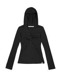 NOTKNOWING Button Up Shirring Hoodie (BLACK)