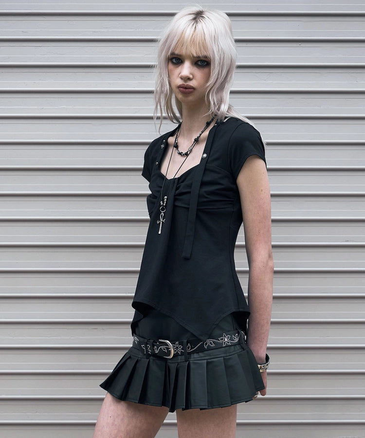 NOTKNOWING Ribbon Drape Stud Top (BLACK)
