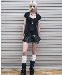 NOTKNOWING Ribbon Drape Stud Top (BLACK)