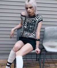 NOTKNOWING One Shoulder Ringer Top (ZEBRA)