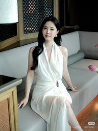BY TRIOTRIO White Halter Open-Back Dress