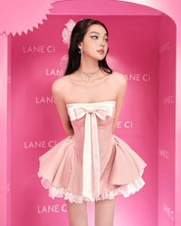 LANE CI Strapless Fit-and-Flare Skirt Set with Bowknot (Pink)