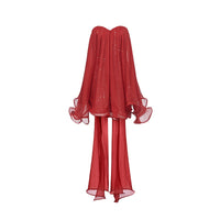 Sheer Luck Thiri雪纺抹胸飘蓬蓬荷叶边连衣裙（红）