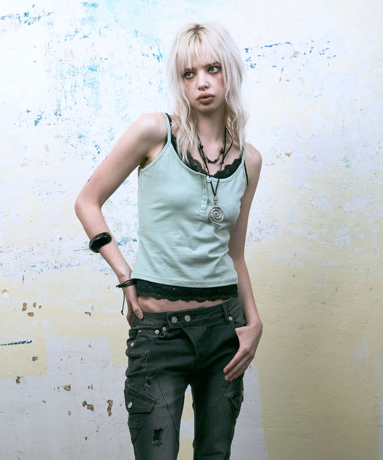 NOTKNOWING Lace Layered Cami Set (MINT&DOT)