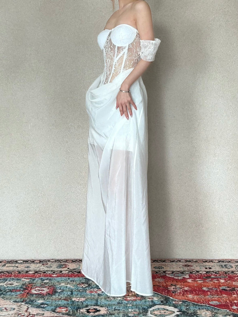 CROWCREW White Mist Fishbone Double-Layer Dress