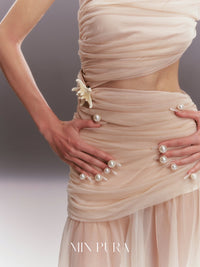 MIN PURA: One-Shoulder Dress with Slimming Waist-Cinching Bodycon Skirt Panel