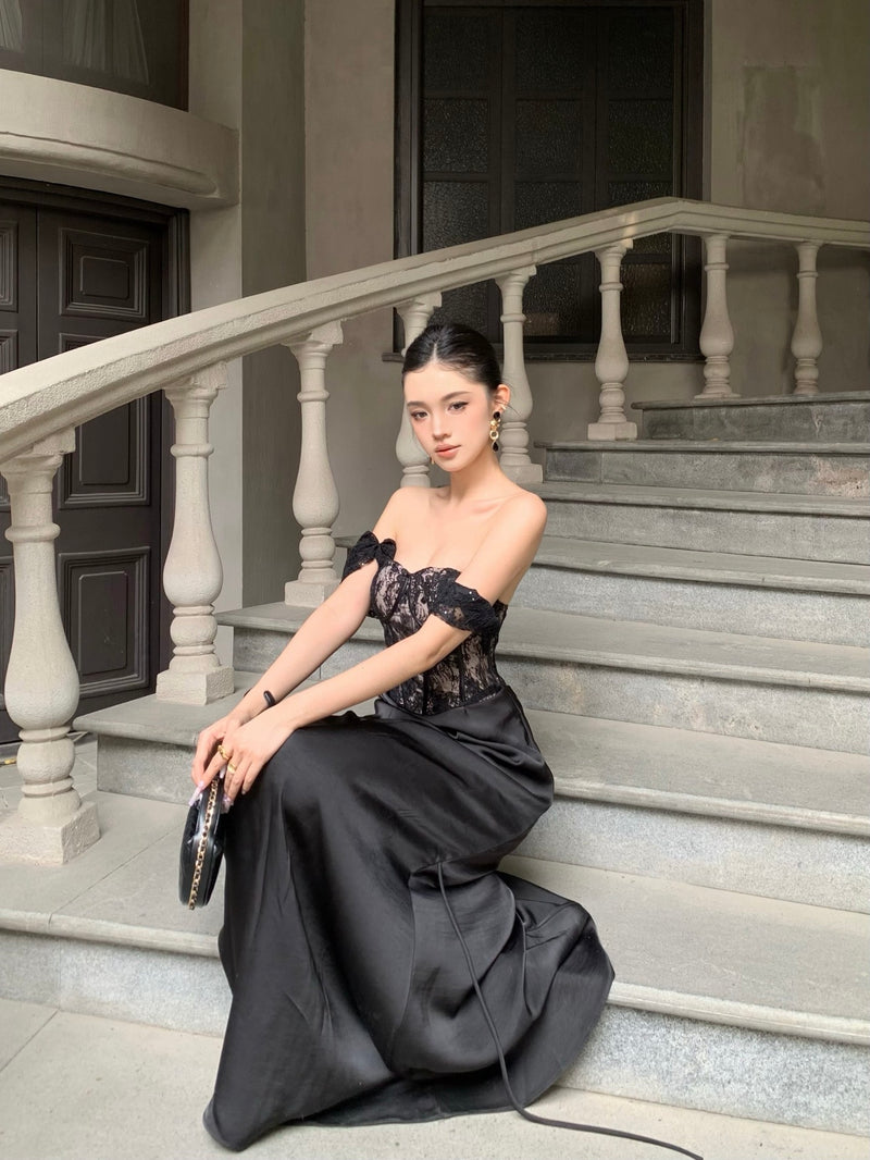 CROWCREW Obsidian Fishbone Strapless Dress