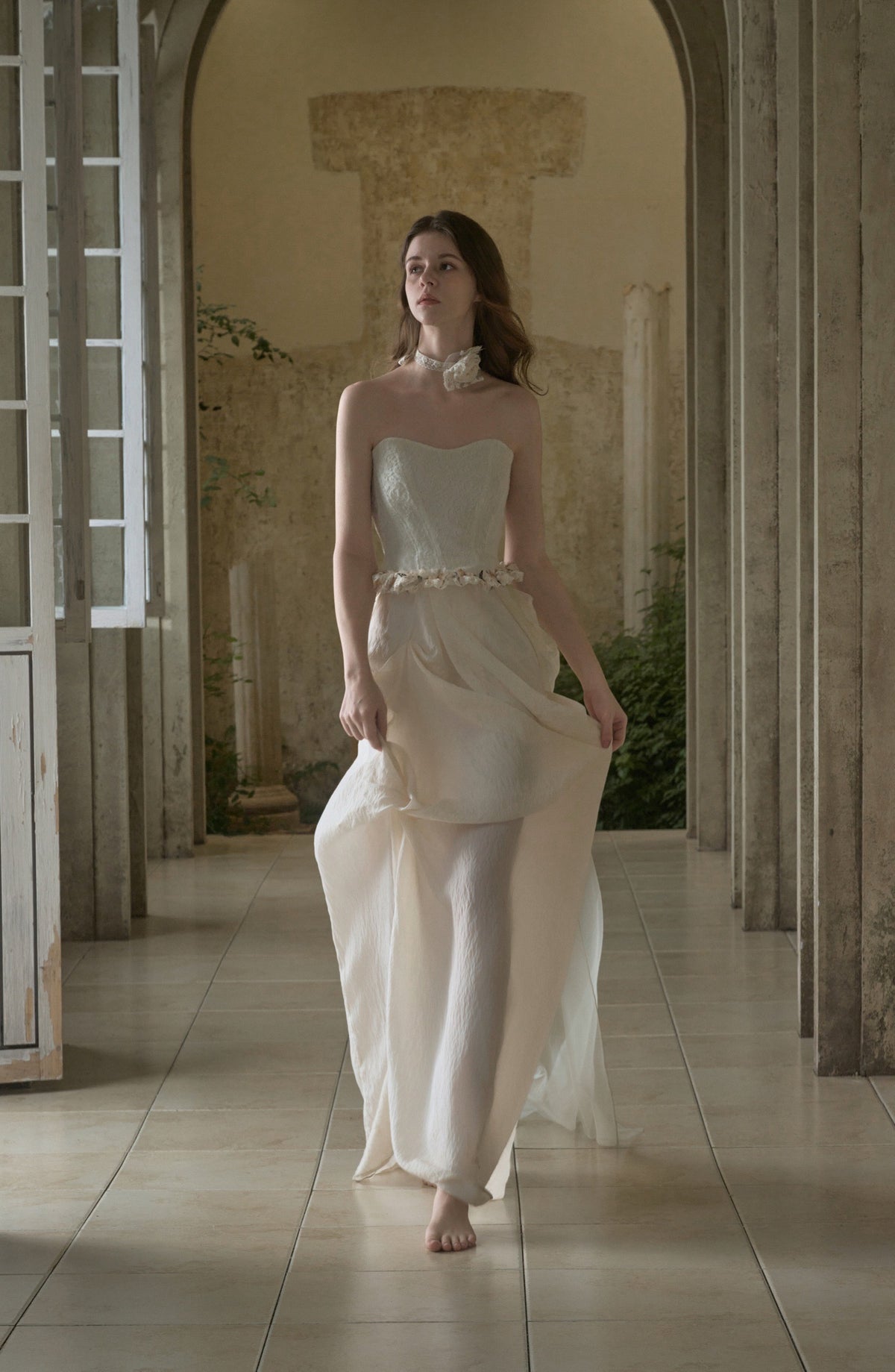 CROWCREW White Mist Fishbone Strapless Dress