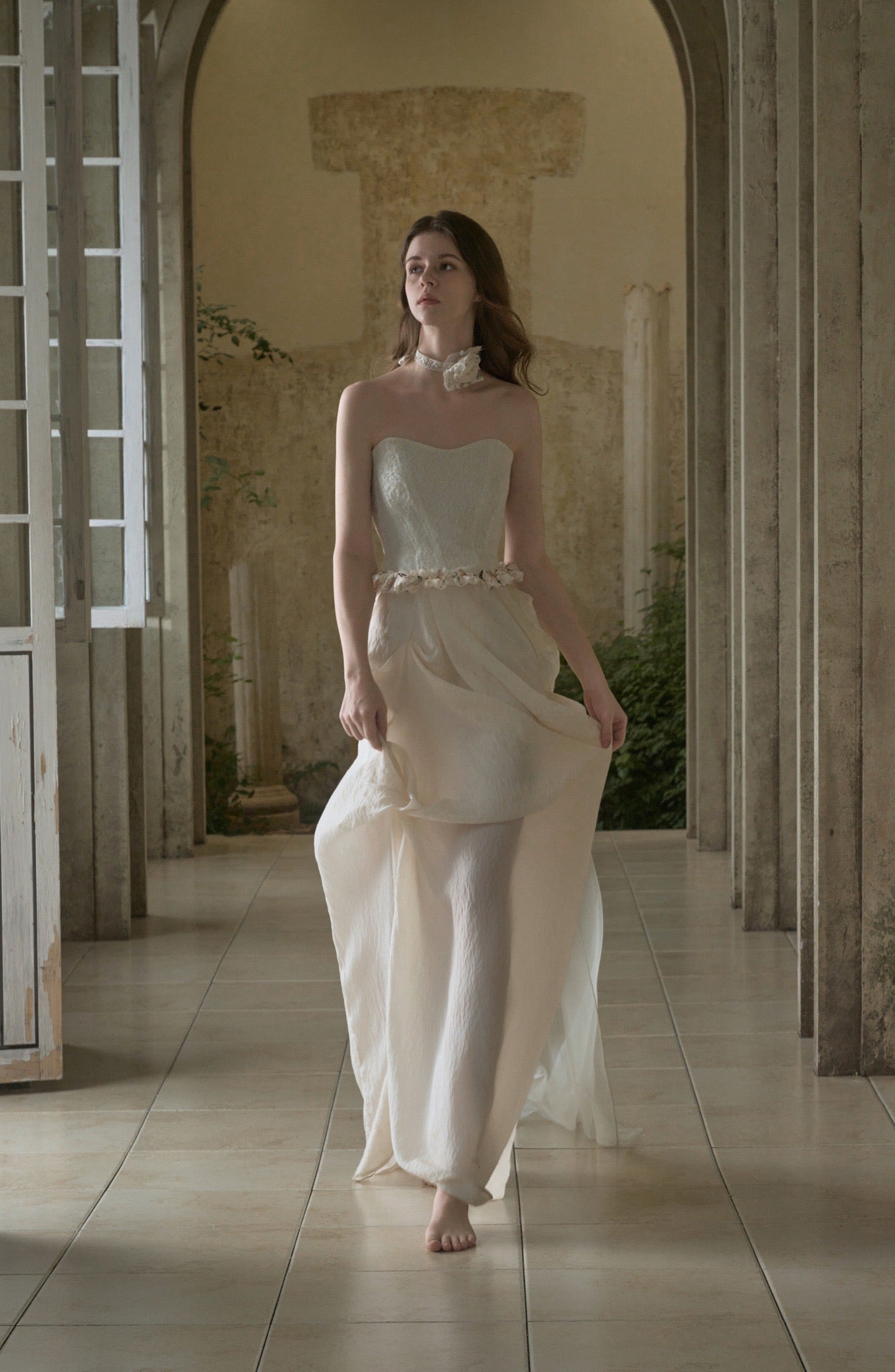 CROWCREW White Mist Fishbone Strapless Dress