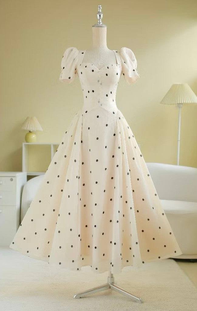 SoVintage Claudi Polka Dot French Square-Neck Dress