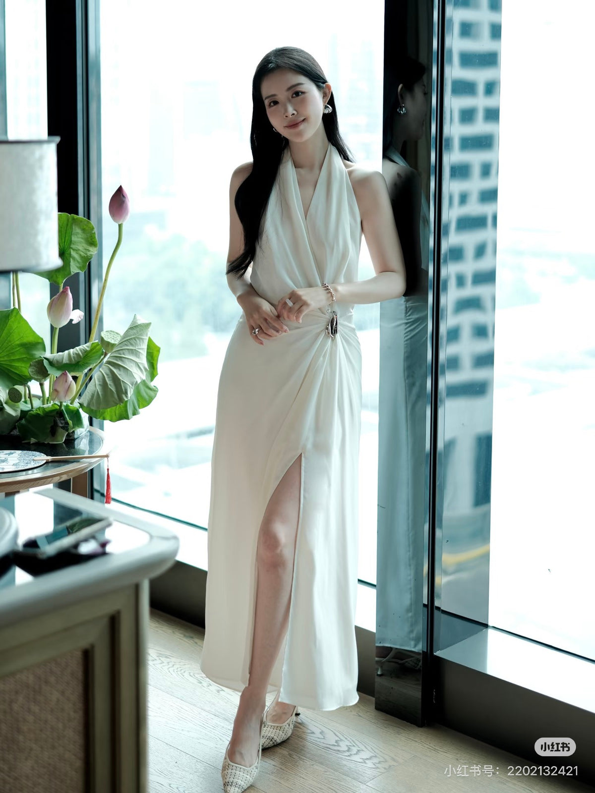 BY TRIOTRIO White Halter Open-Back Dress