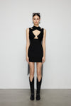 Artel Retro Sheer Black Ribbon V-Neck Fitted Dress