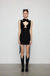 Artel Retro Sheer Black Ribbon V-Neck Fitted Dress