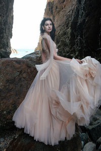 Sheer Luck Tidal Heavy Lace Corset Tulle Dress (Pink)