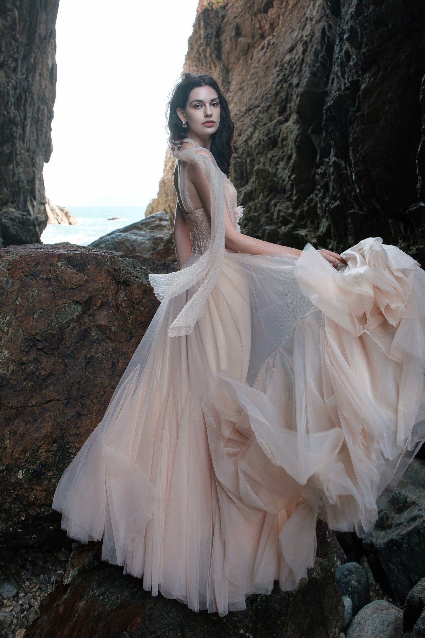 Sheer Luck Tidal Heavy Lace Corset Tulle Dress (Pink)