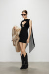 Artel Retro Sheer Black Ribbon V-Neck Fitted Dress
